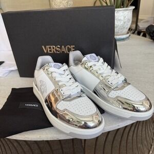 Versace Medusa White Leather Men's Sneaker, 1013377, Silver patent leather, 41.5
